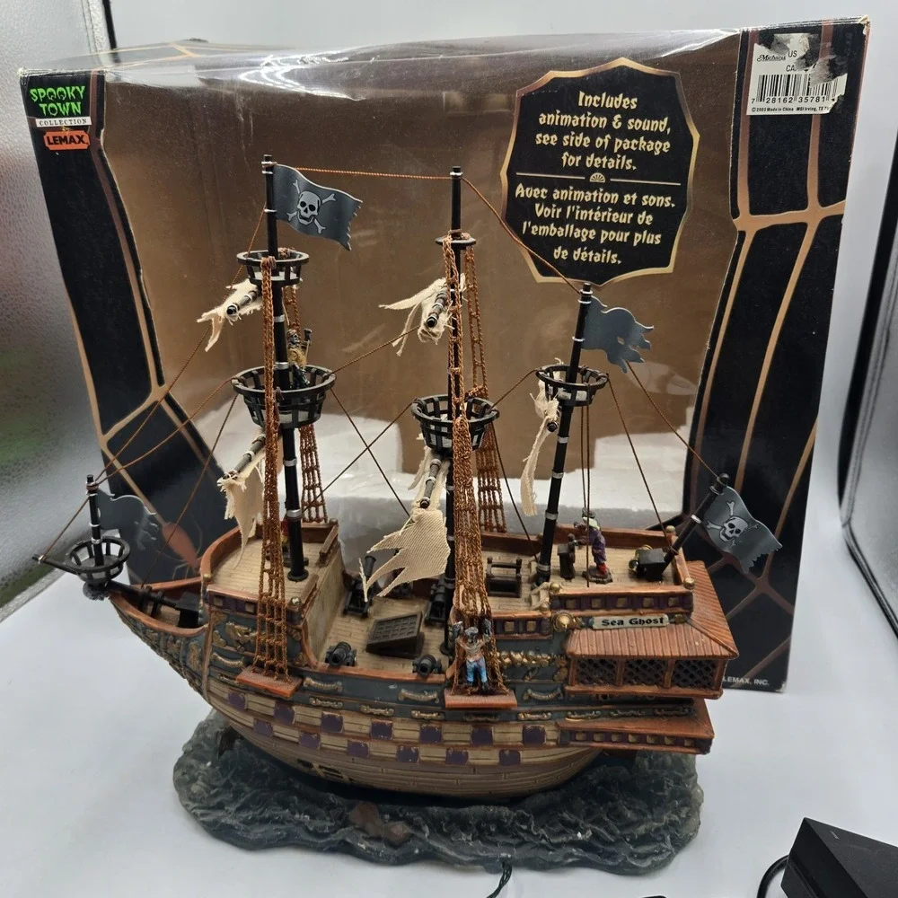 Vtg Lemax Spooky Town Lighted GHOST GALLEON Ship Halloween Village Rare Working